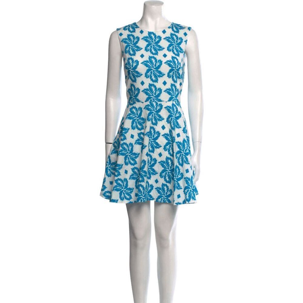 Diane von Furstenberg Blue White Floral A-Line Mini Dress Women’s Size S